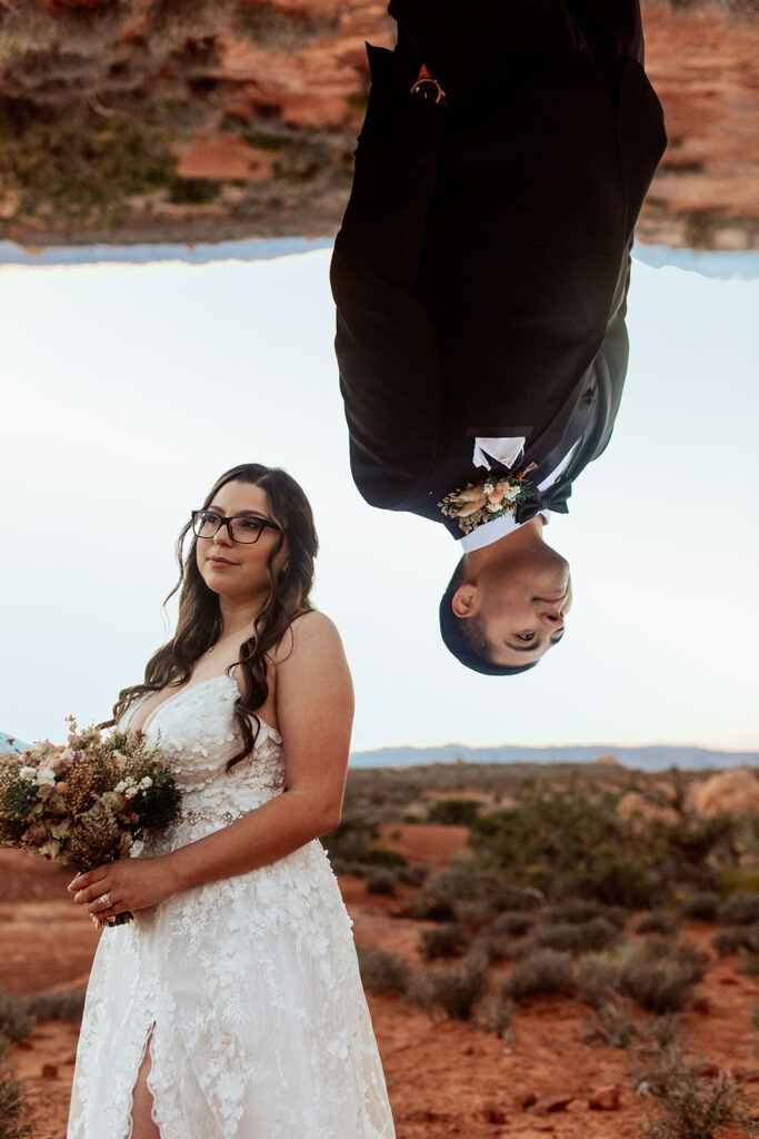 artistic upside down groom and bride wedding photo