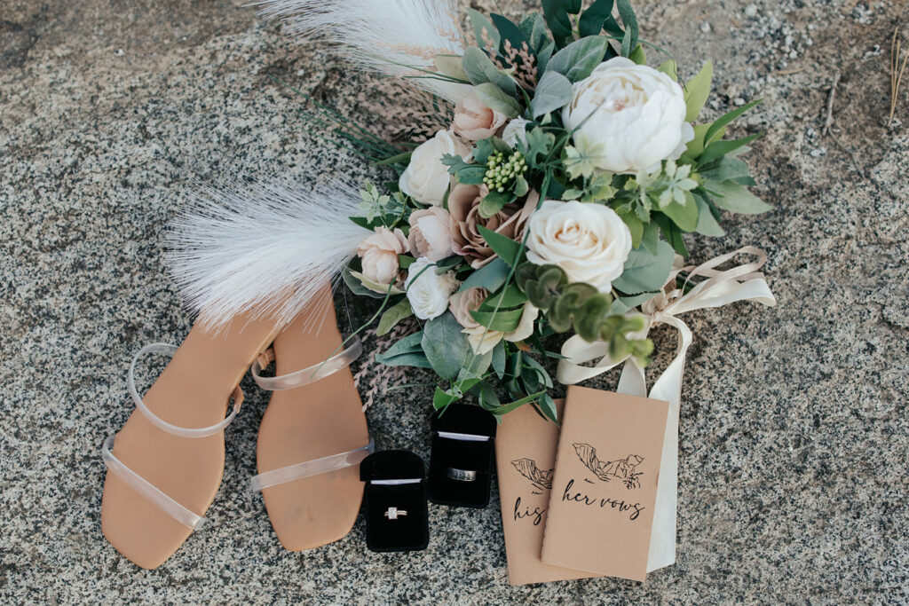 wedding details and accessories at sunrise elopement