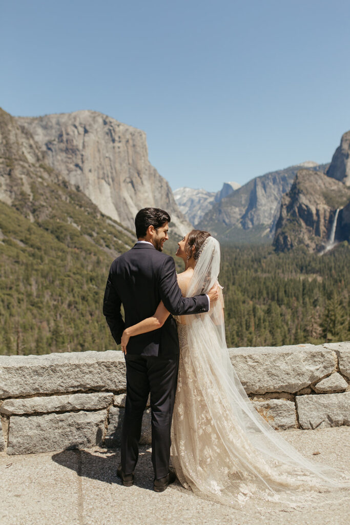 couple embraces during Tunnel View first look