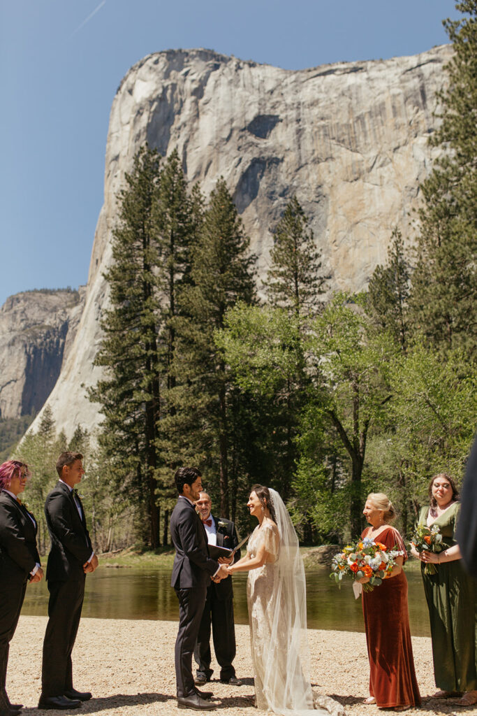 couple exchanges vows at Yosemite Valley wedding